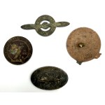 SET OF FOUR BADGES — LOPP, WTKR, AND “TO COMBAT UNEMPLOYMENT”
