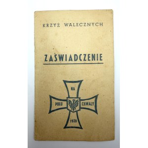 CERTIFICATE OF AWARD OF THE CROSS OF VALOR — 10th Sapper Battalion of the 2nd Polish Corps, 1944
