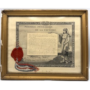 CERTIFICATE FOR THE INTERALLIED VICTORY MEDAL 1914–1918 — THE POLISH ARMY IN FRANCE