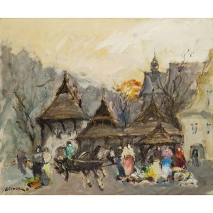 Stanisław Łazorek (1938, Aksmanice – 2000, Kazimierz Dolny), Market Square in Kazimierz Dolny, 1991