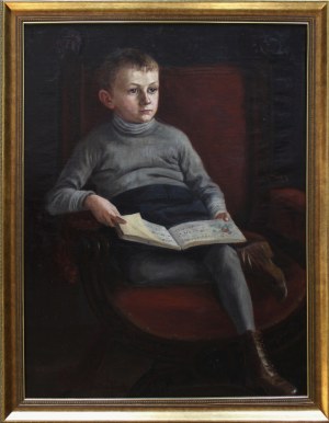 Aga [Agata] Gardzielewska-Borchert(1872-?), Portret chłopca ze śpiewnikiem na kolanach, 1912