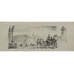Antoni Uniechowski, « La fuite devant l'autel », « Une calèche sur la place du Château », « Sainte Jeanne d'après Shaw » : trois dessins