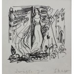 Antoni Uniechowski, « La fuite devant l'autel », « Une calèche sur la place du Château », « Sainte Jeanne d'après Shaw » : trois dessins