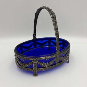 Basket with a cobalt inlay, 800 silver, Germany, early 20th century