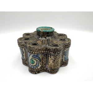 Oriental ikebana / flower stand—silver base, enamel, 19th/20th century