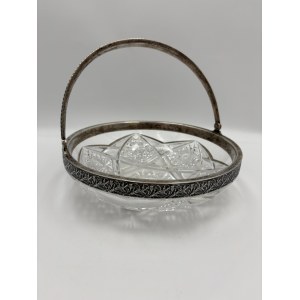 Antique silver basket with crystal - 200 g of silver - 19th/20th century