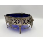 Silver platter with cobalt-blue glass - 800 silver - 19th/20th century - 467 g