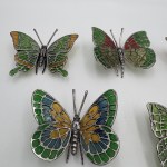 5 silver butterflies with colored glass - Italy - 800 fineness