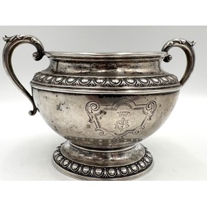Strieborná cukornička 800 s monogramom a barónskou korunou – 19./20. storočie, 170 g