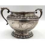 Silver sugar bowl, 800 fineness, with a monogram and a baron