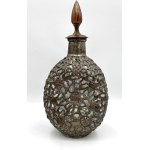 Chinese decanter—glass, openwork metal frame, symbols of good luck, 20th century