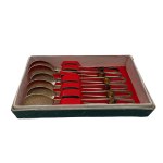 Set of 6 teaspoons with amber accents—hammered spoons, vintage