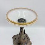 Art Nouveau platter on a tall metal base—frosted glass, ca. 1900