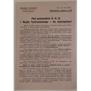 Polish Army, General Directorate of Political and Educational Affairs, Masses Department No. 20—Under the leadership of the National Council of Resistance—Victory