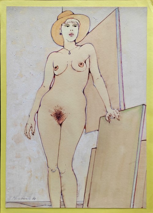 Henryk Płóciennik (1933-2020), Akt w kapeluszu, 1988