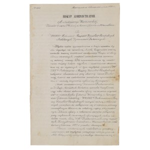 [carskie represje] Rozporządzenia biskupa diecezji warszawskiej Antoniego Fijałkowskiego (1778-1861) dotyczące: 1. rewizji policji carskiej w klasztorach, 2. pogorzelców w Łasku i Tarnogrodzie, 3. porządkach w aktach stanu cywilnego, Warszawa 1 X 1856