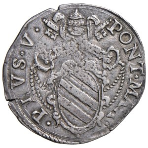 Pièces papales - Pie V (1566-1572) Testone - Frappée le 3 AG (9,64 g) R...