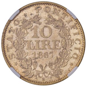 Papal coins - Pio IX (1846-1878) 10 Lire 1867 An. XXI - Munt. 43...