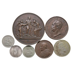 Lots - WORLD COINS Lot of 4 silver coins and 3 medals...