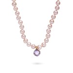 A necklace of pink pearls with amethyst, early 21st century