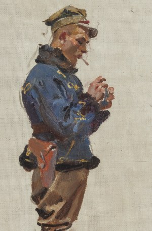 Wojciech Kossak (1856 Paryż - 1942 Kraków), Ułan z papierosem, 1922