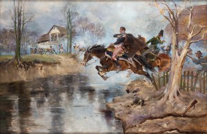 Jerzy Kossak (1886 Kraków - 1955 Kraków), Ostatnie chwile ks. Józefa Poniatowskiego, 1929