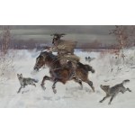 Jerzy Kossak (1886, Kraków – 1955, Kraków), A Cuirassier Chased Through the Forest by Wolves