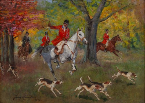 Jerzy Kossak (1886 Kraków - 1955 Kraków), Polowanie par force, 1943