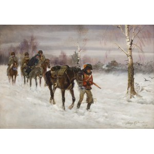 Jerzy Kossak (1886 Kraków - 1955 Kraków), Powrót Napoleona z kampanii rosyjskiej, 1937