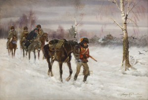 Jerzy Kossak (1886 Kraków - 1955 Kraków), Powrót Napoleona z kampanii rosyjskiej, 1937