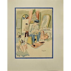 Léonard Tsuguharu Foujita (1886–1968) „Kouřící opium ve svém pokoji“ (L'Intoxiqué allongé sur le matelas) z cyklu „Úvahy opiového kuřáka“ (Propos d'un intoxiqué) 1928
