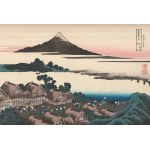 Katsushika Hokusai, Dawn in Isawa, Kai Province, fūkei-ga—a landscape painting featuring a genre scene