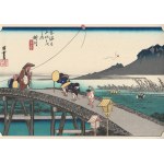 Utagawa Hiroshige, Kakegawa (Strong Wind on the Bridge), from the Tōkaidō series