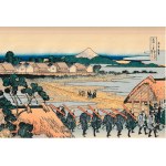 Katsushika Hokusai, Mount Fuji as Seen from the Senju Entertainment District, fūkei-ga—a landscape with a genre scene