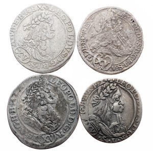 Leopold I., 4 x 15 Kreuzer 1663-1694, Vienna, Graz and Kremnitz