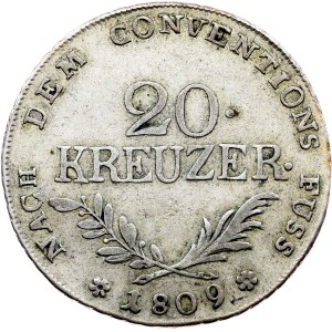 Franz I. (II.), 20 kreuzerů, 1809, Hall
