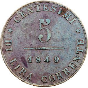 Prozatímní vláda, 5 centesimů 1849, Z.V., Benátky