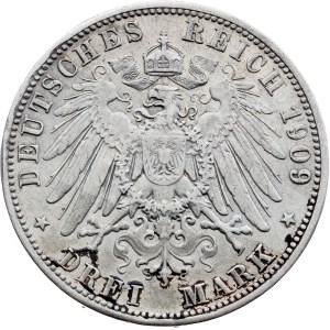Regno di Baviera, 3 marchi 1909, D, Monaco di Baviera
