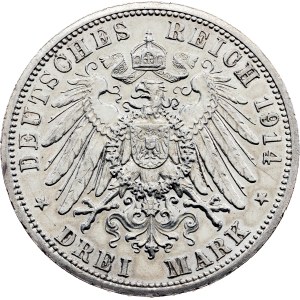 Pruské království, 3 marky, 1914, A, Berlín