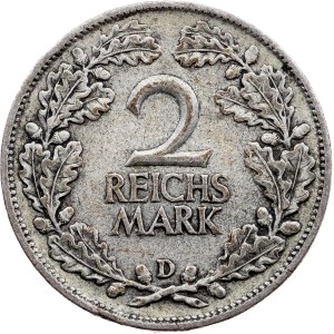 Germany, 2 Reichsmark 1926, D, Munich