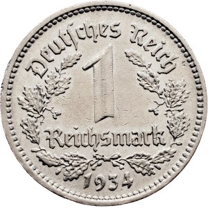 Německo, 1 říšská marka 1934, E, Muldenhütten