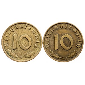 Germany, 2 x 10 Reichspfennig 1938-1939, Karlsruhe and Muldenhütten