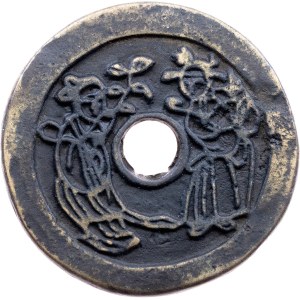 Čína, dynastie Čching – talisman ve tvaru mince přinášející štěstí, bez data (1644–1910)