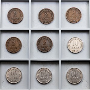 Černohorské království, sada 9 mincí z roku 1914