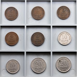 Černá Hora, sada 9 mincí z roku 1914