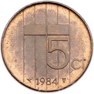 Nizozemsko, 5 centů, 1984, Utrecht – mincovní vada v podobě vyvýšeného okraje