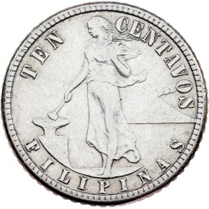 Filipíny, 10 centavos, 1908, S, San Francisco