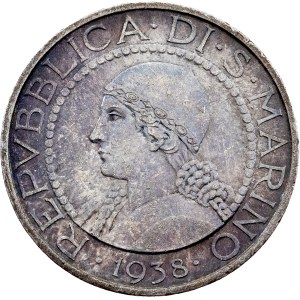 San Marino, 5 lir, 1938, R, Řím