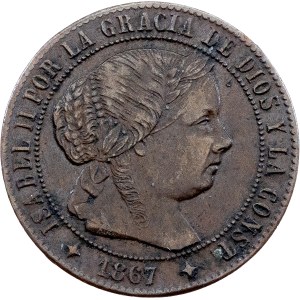 Spagna, 1/2 centimo di escudo 1867, OM, Jubia