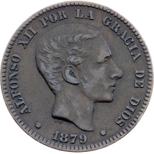 Španělsko, 10 centimů, 1879, OM, Barcelona